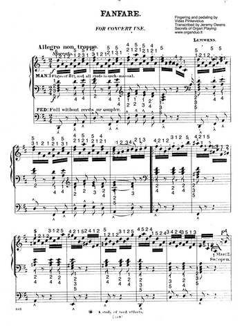 Fanfare by D Major by Jacques-Nicolas Lemmens with Fingering and Pedaling