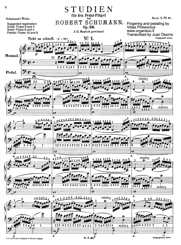 Canonic Etude No. 1 in C Major, Op. 56 by Robert Schumann with Fingering and Pedaling