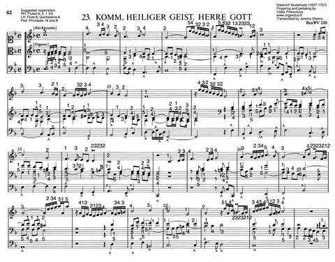 Komm, heiliger Geist, Herre Gott, BuxWV 200 by Dieterich Buxtehude with fingering and pedaling