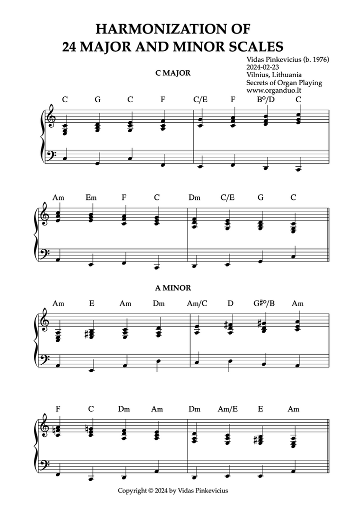 Harmonization of 24 Major and Minor Scales