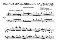 B Minor Scale, Arpeggios and Chords for Organ Manuals with Fingering