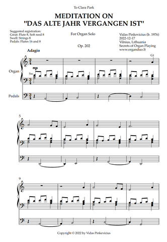 Meditation on "Das alte Jahr vergangen ist", Op. 202 (Organ Solo) by Vidas Pinkevicius