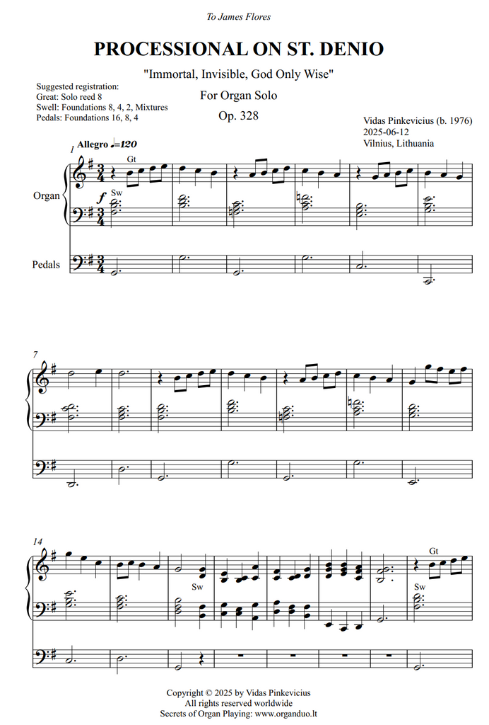 Processional on St. Denio, Op. 328 (Organ Solo) by Vidas Pinkevicius