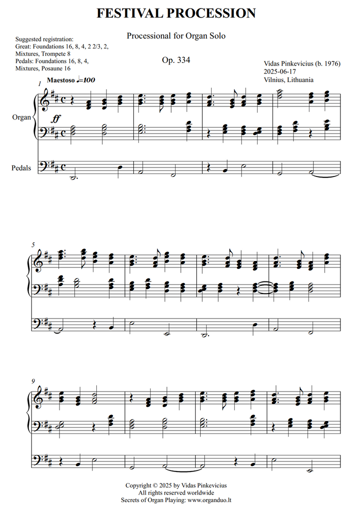 Festival Procession, Op. 334 (Processional for Organ Solo) by Vidas Pinkevicius