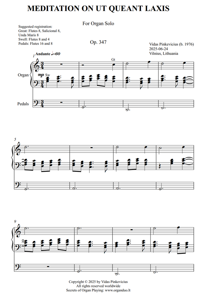 Meditation on Ut queant laxis, Op. 347 by Vidas Pinkevicius