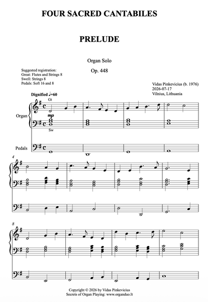 Four Sacred Cantabiles, Op. 448 (Organ Solo) by Vidas Pinkevicius