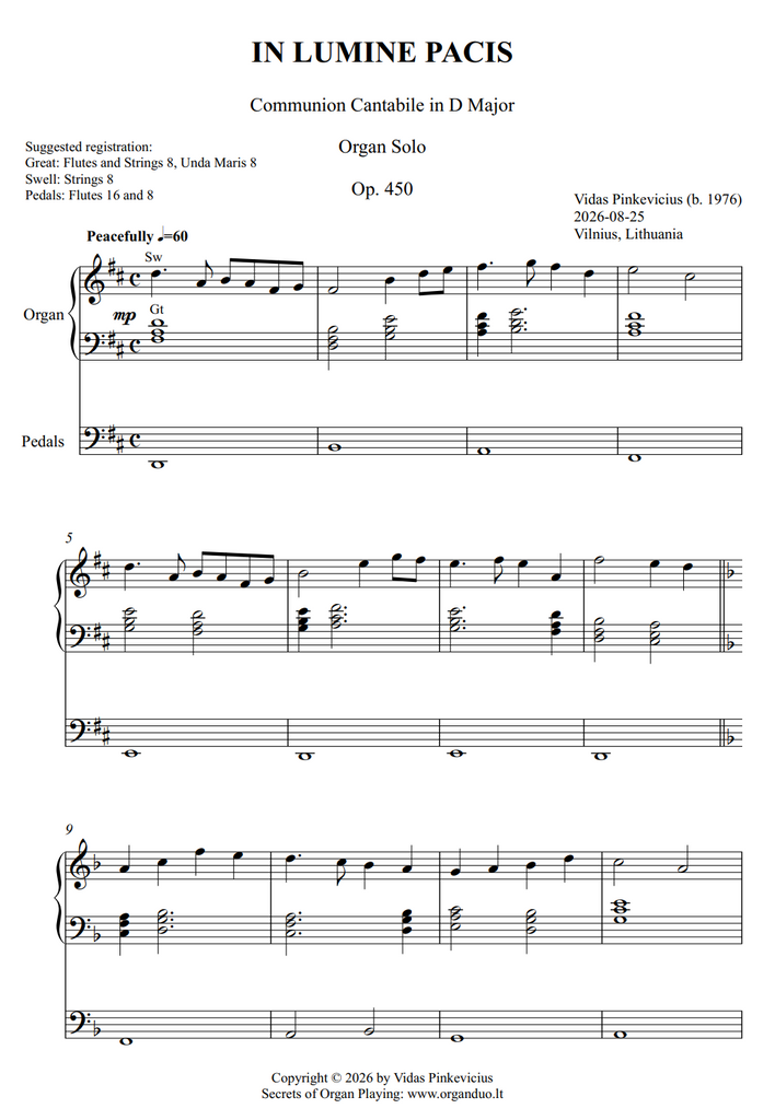 In Lumine Pacis, Op. 450 (Organ Solo) by Vidas Pinkevicius