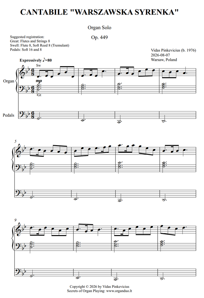 Cantabile "Warszawska Syrenka", Op. 449 (Organ Solo) by Vidas Pinkevicius