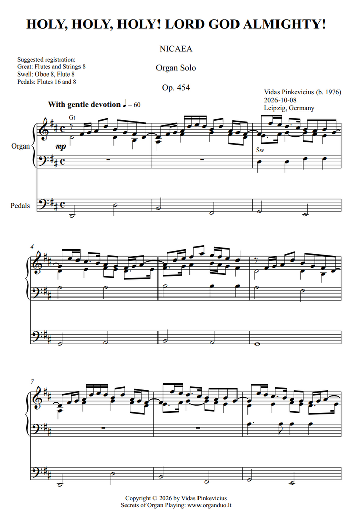 Holy, Holy, Holy! Lord God Almighty!, Op. 454 (Organ Solo) by Vidas Pinkevicius