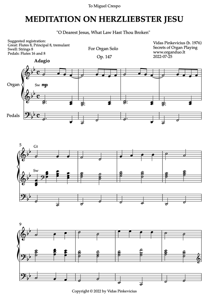 Meditation on Herzliebster Jesu, Op. 147 (Organ Solo) by Vidas Pinkevicius (2022)
