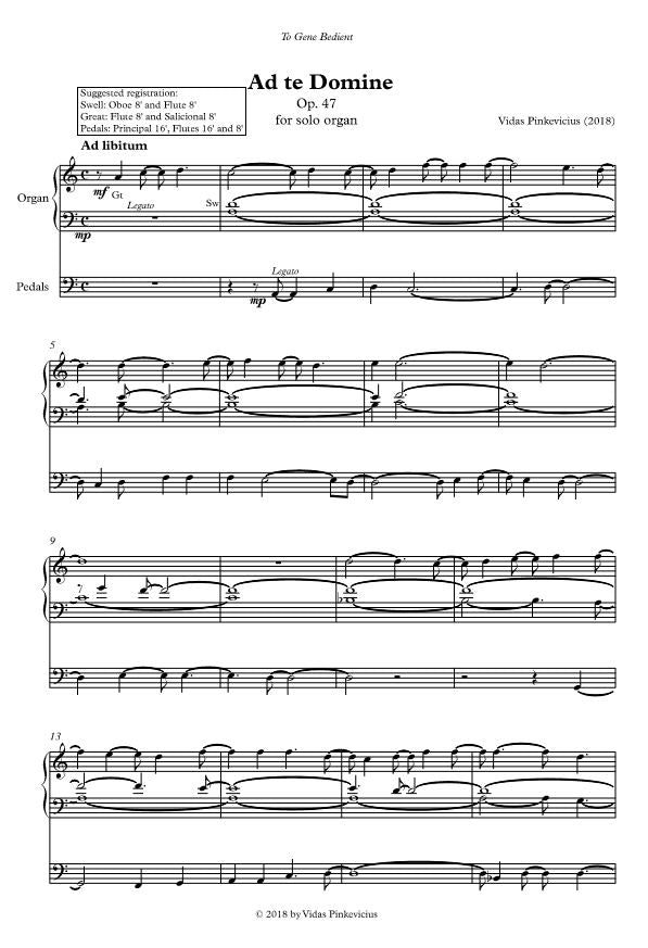 Ad te Domine, Op. 47 (2018) for solo organ by Vidas Pinkevicius