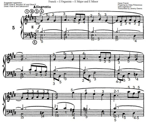 Allegretto in E Major from L'Organiste by Cesar Franck with Fingering
