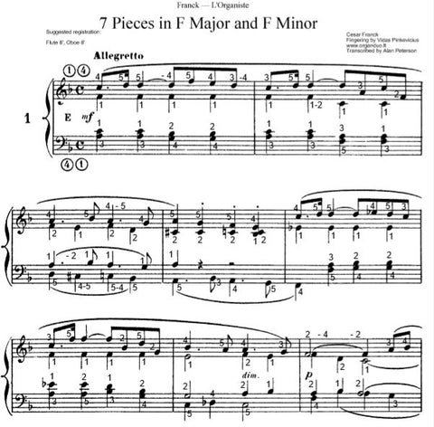 Allegretto in F Major from L'Organiste by Cesar Franck with Fingering
