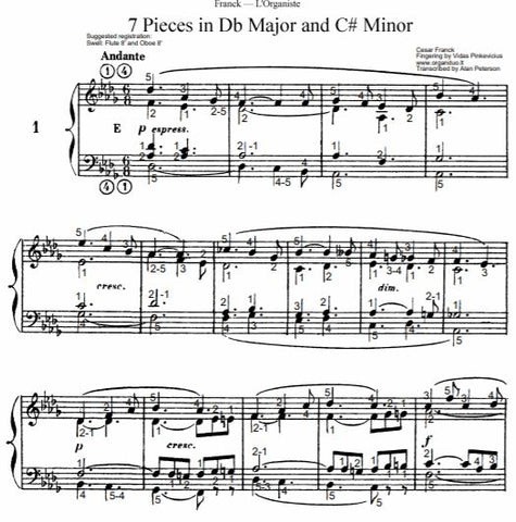 Andante in Db Major from L'Organiste by Cesar Franck with Fingering
