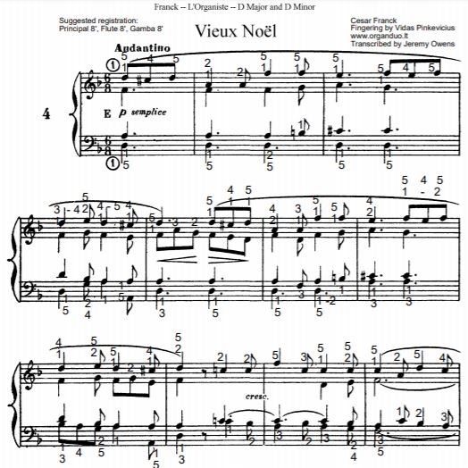 Andantino in D Minor from L'Organiste by Cesar Franck with Fingering