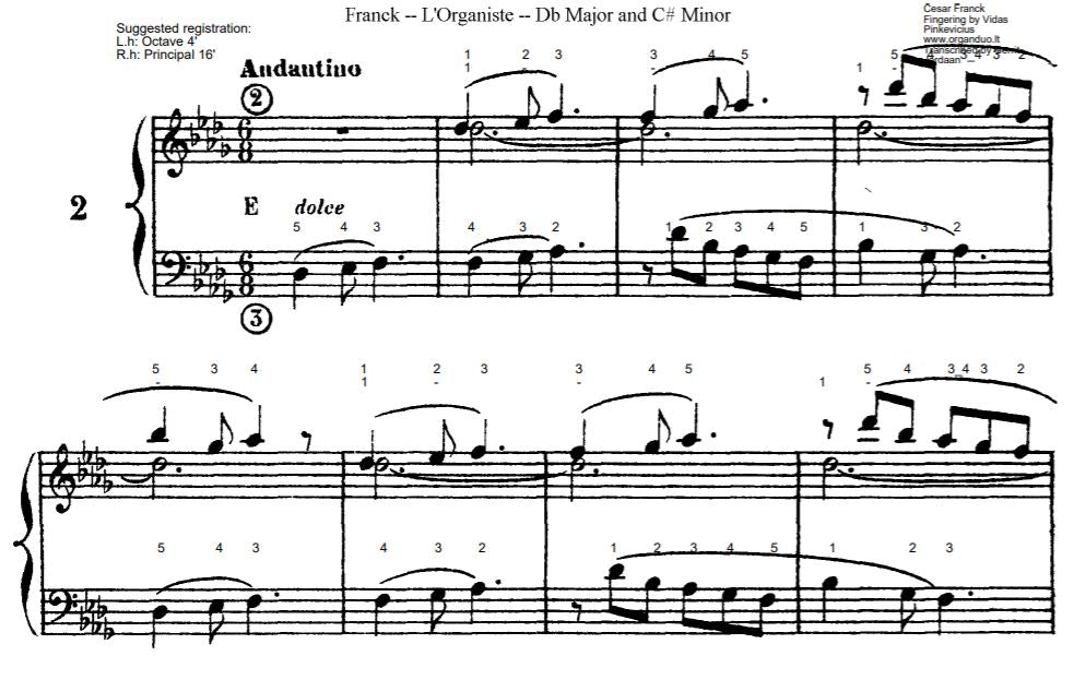 Andantino in Db Major from L'Organiste by Cesar Franck with Fingering