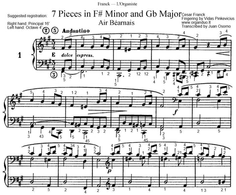 Air Bearnais from L'Organiste by Cesar Franck with Fingering