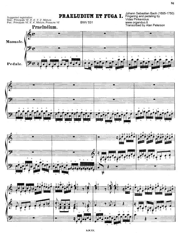 BWV 531 With Fingering And Pedaling