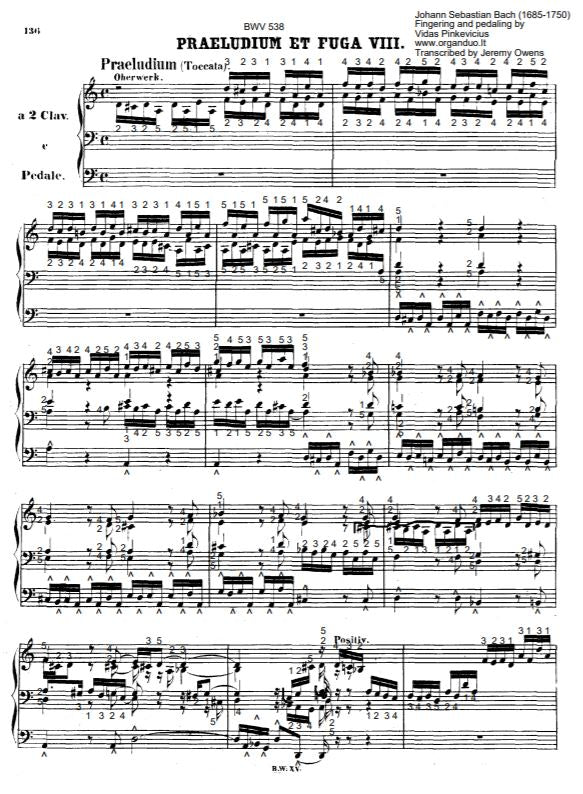 BWV 538 With Fingering And Pedaling