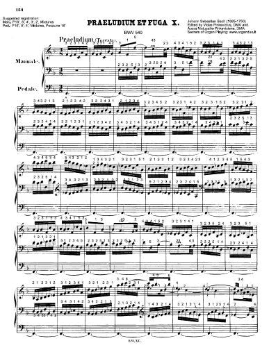 Toccata and Fugue in F Major, BWV 540 by J.S. Bach with fingering and pedaling