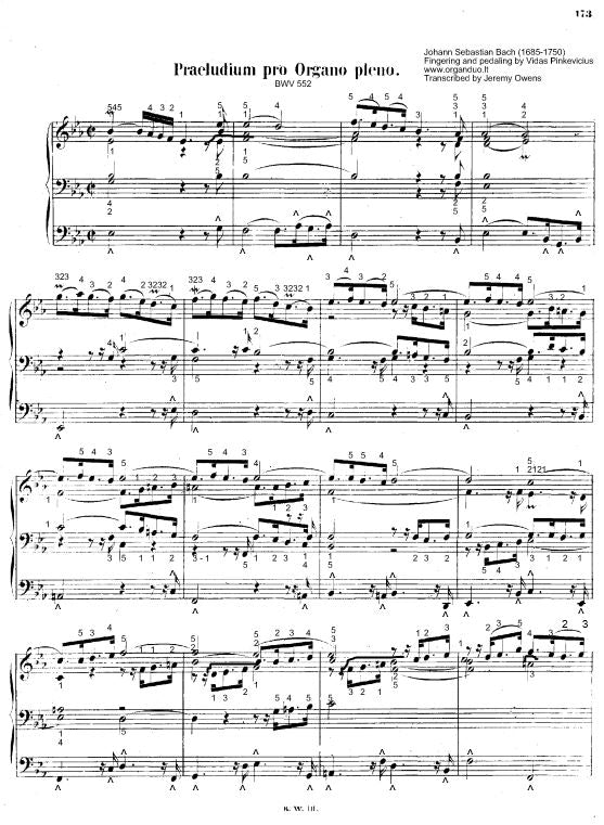 BWV 552 With Fingering And Pedaling