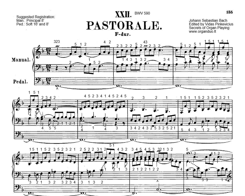 Bach Pastorella with Fingering and Registration