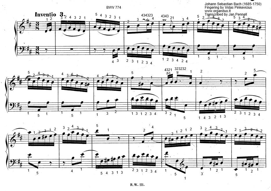 Two Part Invention No. 3 in D Major, BWV 774 by J.S. Bach