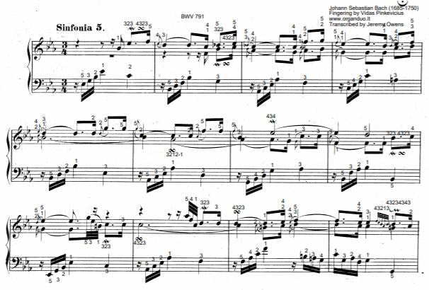 Three Part Sinfonia No. 5 in Eb Major, BWV 791 by J.S. Bach