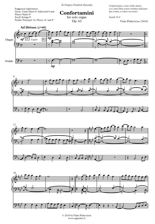 Confortamini, Op. 63 (2018) for solo organ by Vidas Pinkevicius