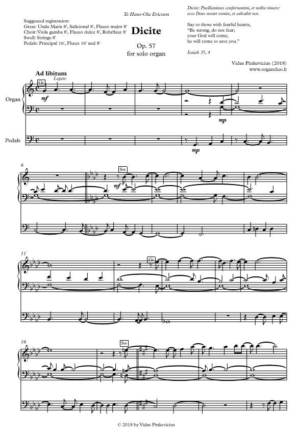 Dicite, Op. 57 (2018) for solo organ by Vidas Pinkevicius