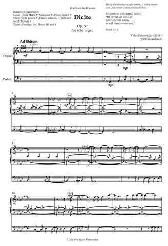 Dicite, Op. 57 (2018) for solo organ by Vidas Pinkevicius