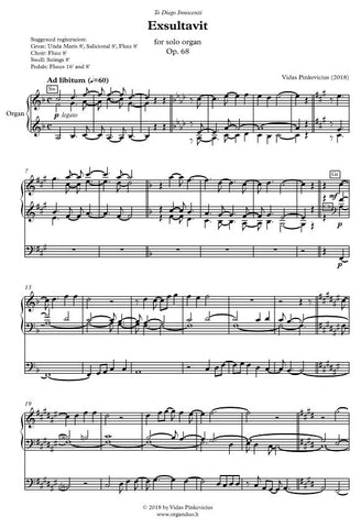 Exsultavit, Op. 68 (2018) for solo organ by Vidas Pinkevicius