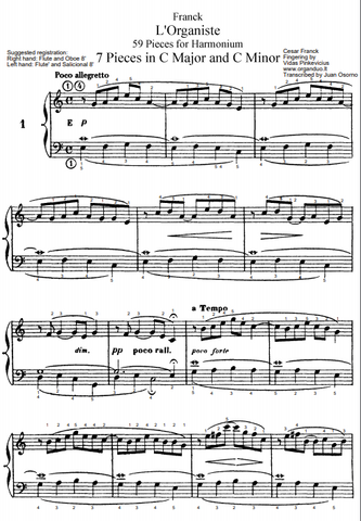 Poco Allegretto in C Major from L'Organiste by Cesar Franck with Fingering