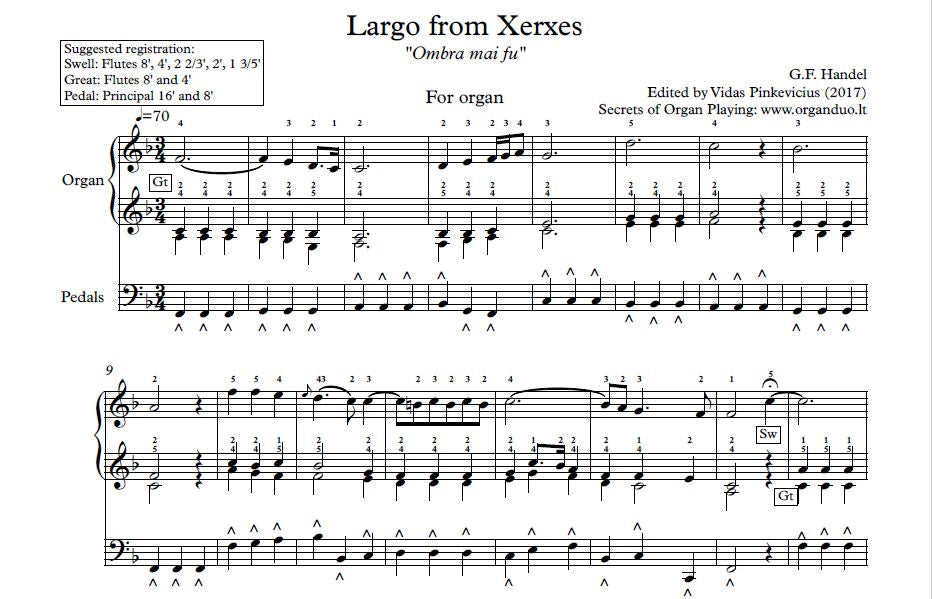 Handel Largo With Fingering And Pedaling