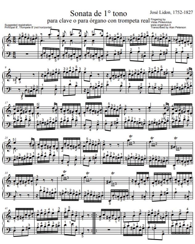 Sonata on the 1st Tone by Jose Lidon with complete fingering