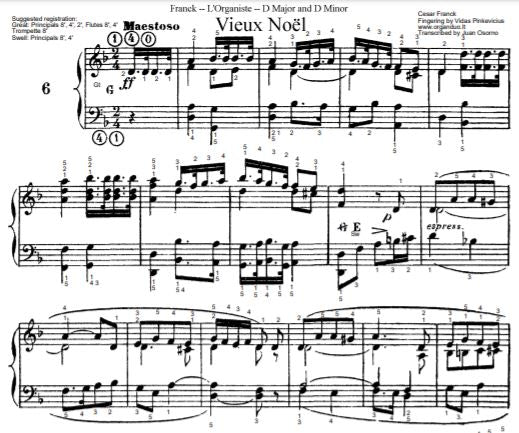 Vieux Noel (Maestoso in D Minor) from L'Organiste by Cesar Franck with Fingering