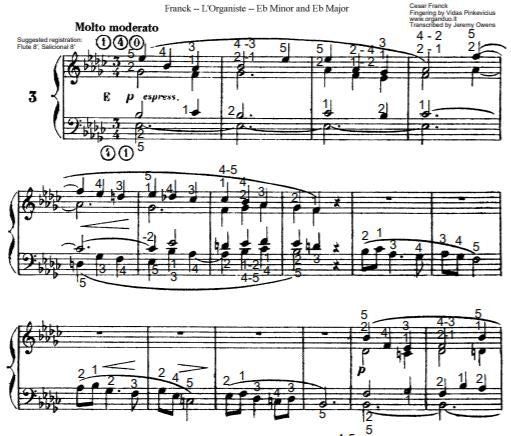 Molto moderato in Eb Minor from L'Organiste by Cesar Franck with Fingering