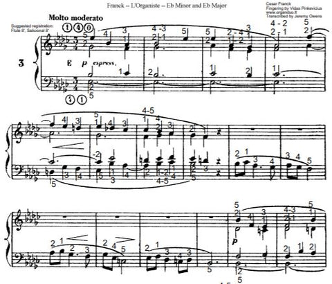 Molto moderato in Eb Minor from L'Organiste by Cesar Franck with Fingering