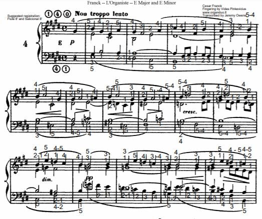 Non troppo lento in E Major from L'Organiste by Cesar Franck with Fingering