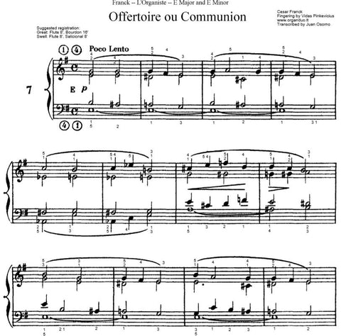 Offertory or Communion in E Minor from L'Organiste by Cesar Franck with Fingering