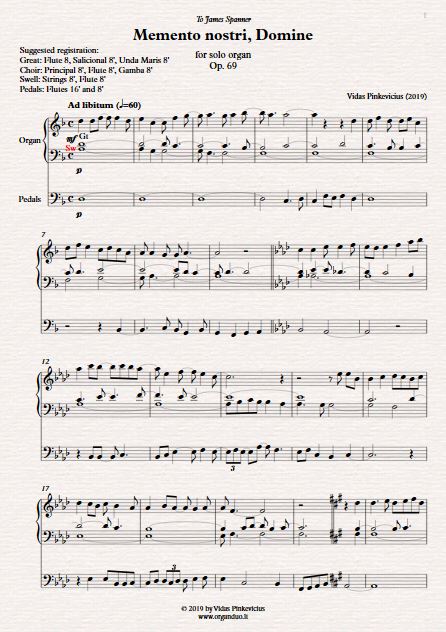 Memento nostri, Domine, Op. 69 (2019) for solo organ by Vidas Pinkevicius