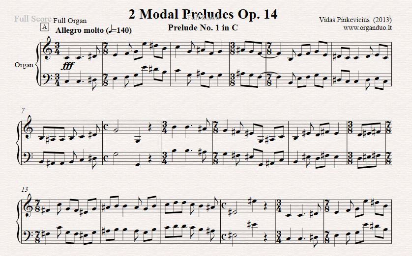 Op. 14: 2 Modal Preludes (2013) by Vidas Pinkevicius