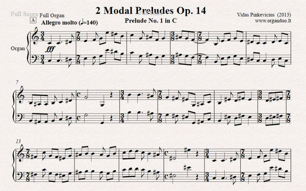 Op. 14: 2 Modal Preludes (2013) by Vidas Pinkevicius