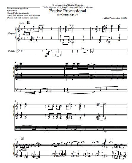 Op 39: Festive Processional for Organ (2017) by Vidas Pinkevicius