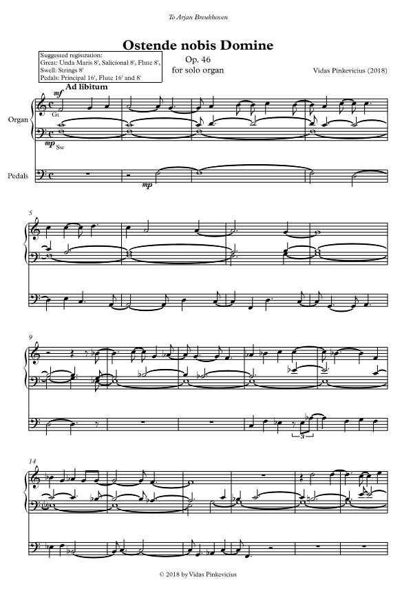 Ostende nobis Domine, Op. 46 (2018) for solo organ by Vidas Pinkevicius