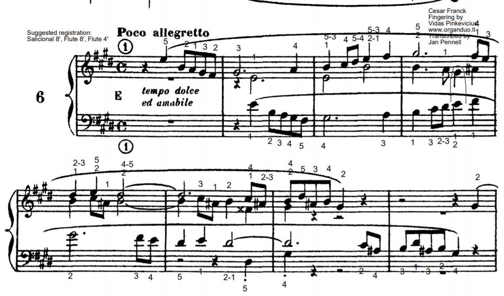 Poco allegretto in E Major from L'Organiste by Cesar Franck with Fingering