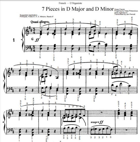 Quasi allegro in D Major from L'Organiste by Cesar Franck with Fingering