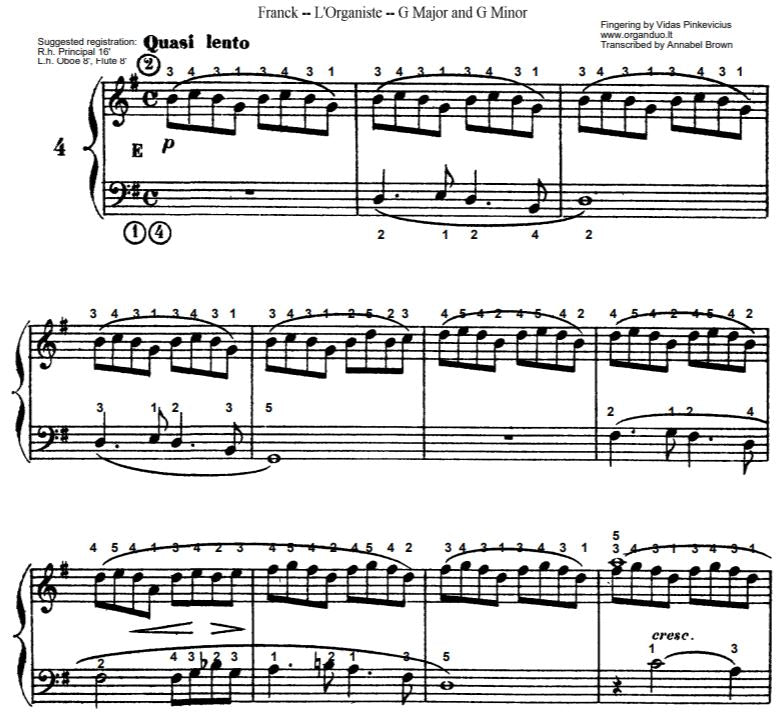 Quasi lento in G Major from L'Organiste by Cesar Franck with Fingering