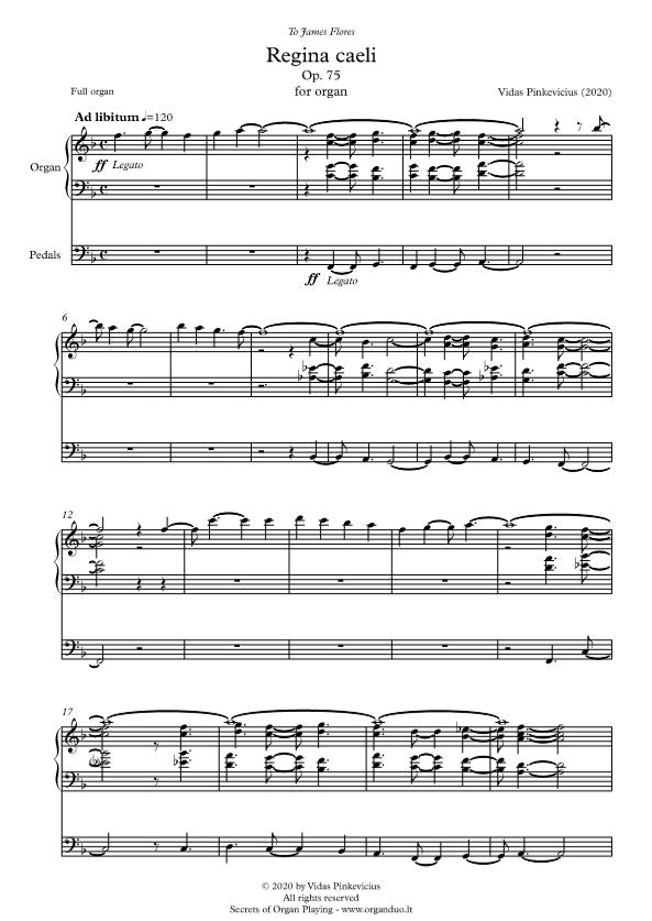 Regina caeli, Op. 75 for organ by Vidas Pinkevicius (2020)