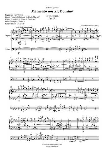 Memento nostri, Domine, Op. 69 (Vidas Pinkevicius) with fingering and pedaling